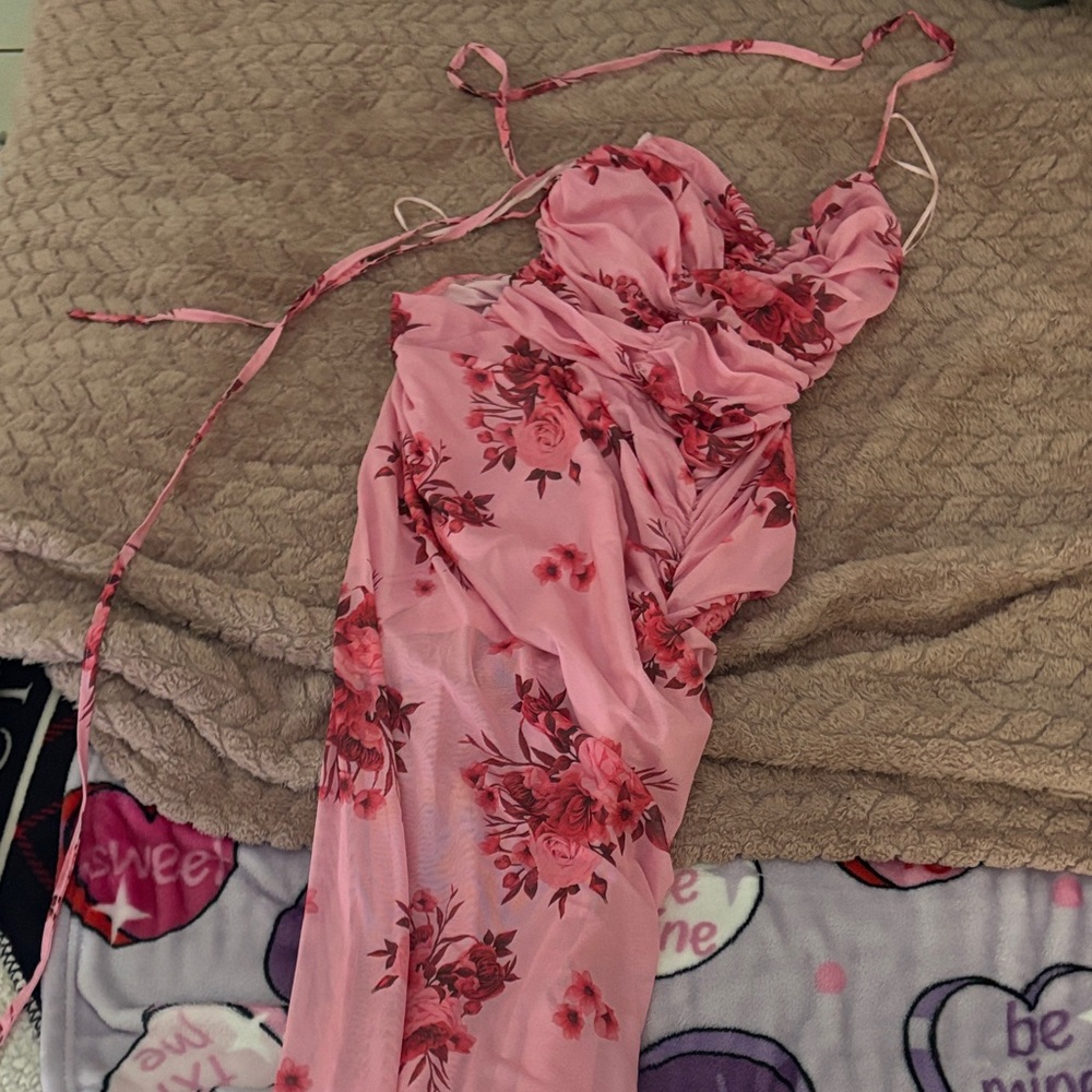 Fashion Nova Pink Floral Backless Dress